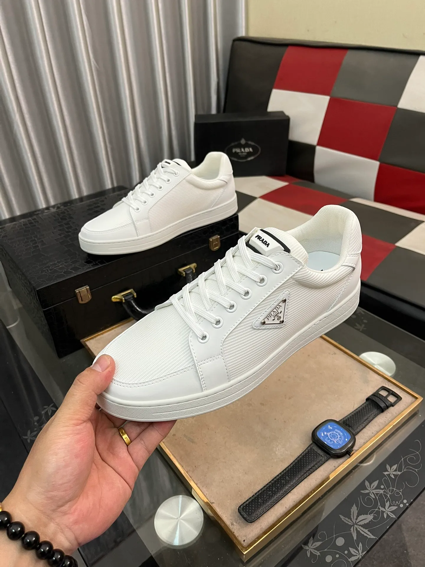 Men's shoes 💰420⌚️⌚️【PRADA】Prada - High-end quality casual sports shoes - Upper: calf leather shoe body with branded metal fasteners, - Inner lining: breathable leather lining - Outsole: ultra-light TPU foam·rubber; molded outsole -Super high quality control·Fine workmanship: highlighted (high-end·luxury·grade) -Size: 38-443️⃣Colors available